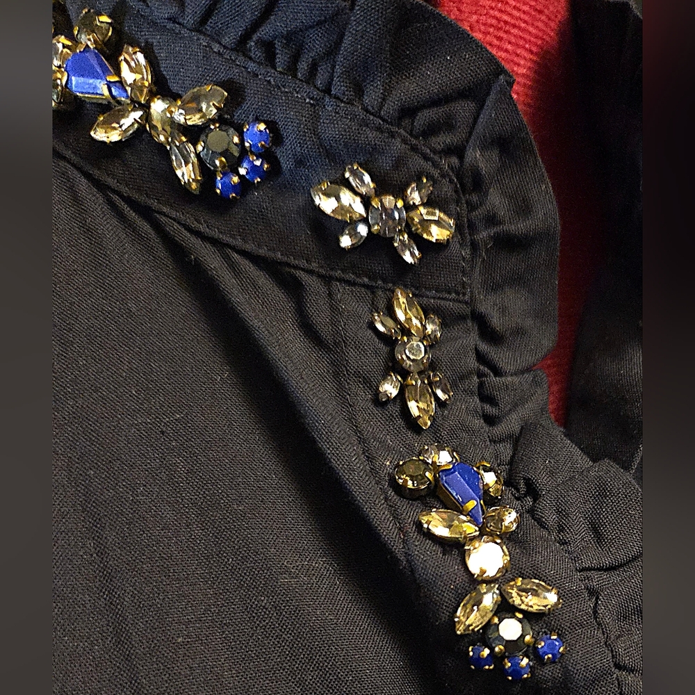 J.Crew Navy Embellished Sleeveless Blouse Rhinestone Placket L/12